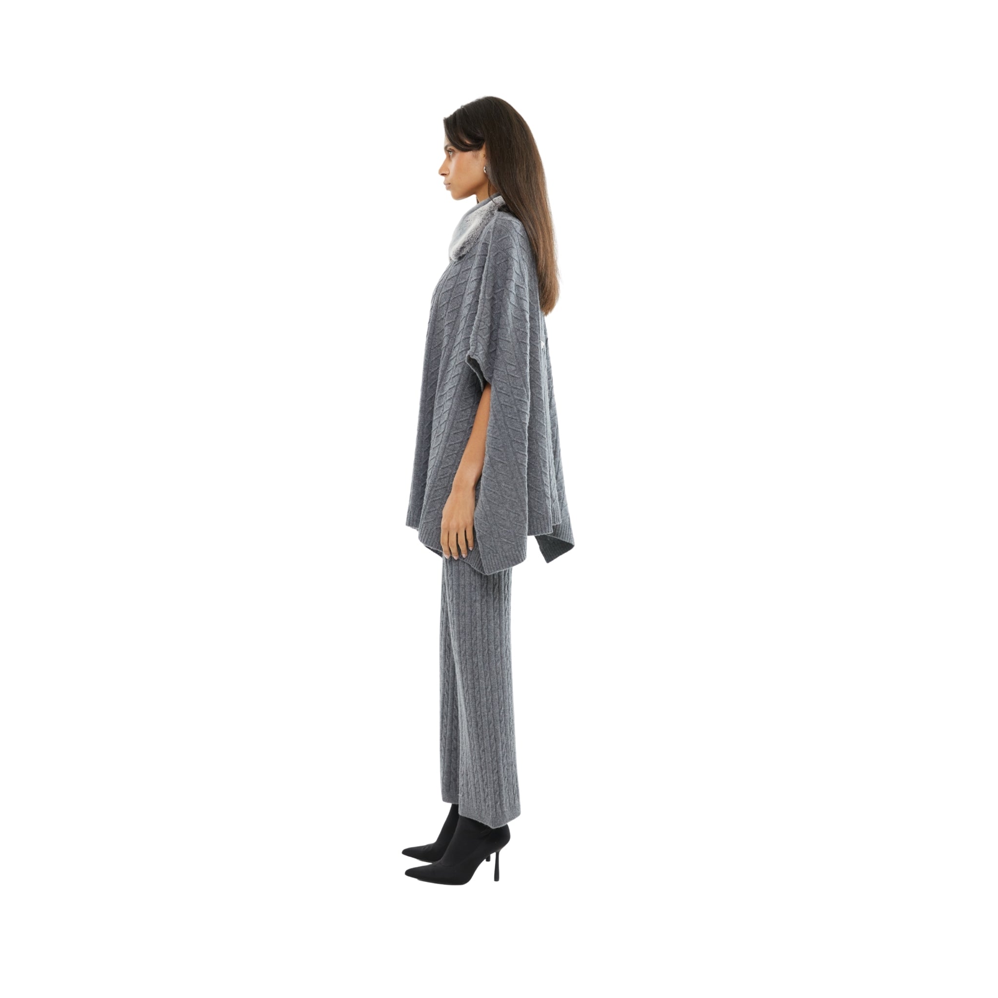 The Collar Detail Poncho in Storm