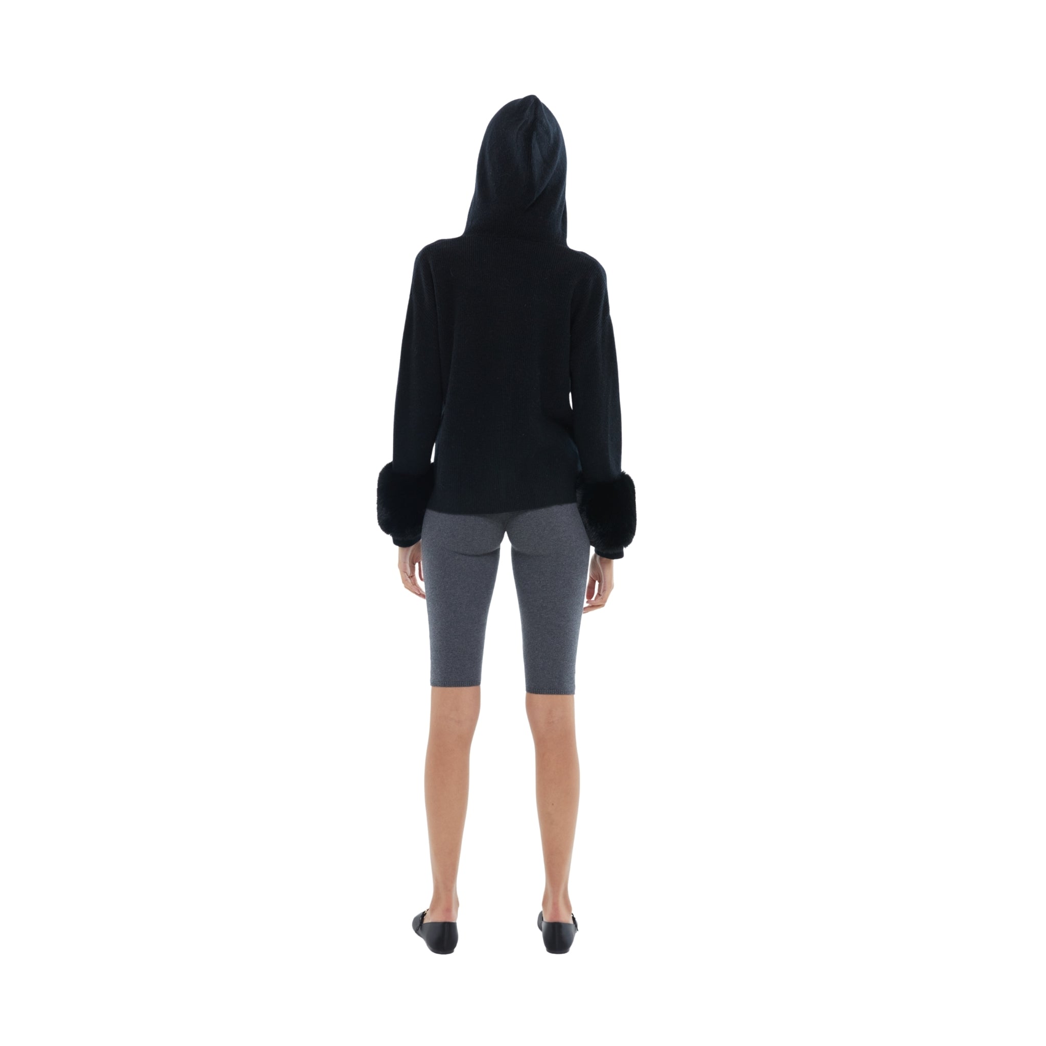 The Faux Cuff Hooded Zipper in Black