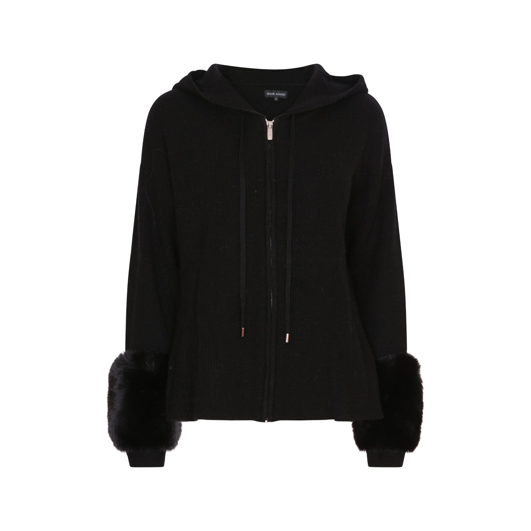 The Faux Cuff Hooded Zipper in Black