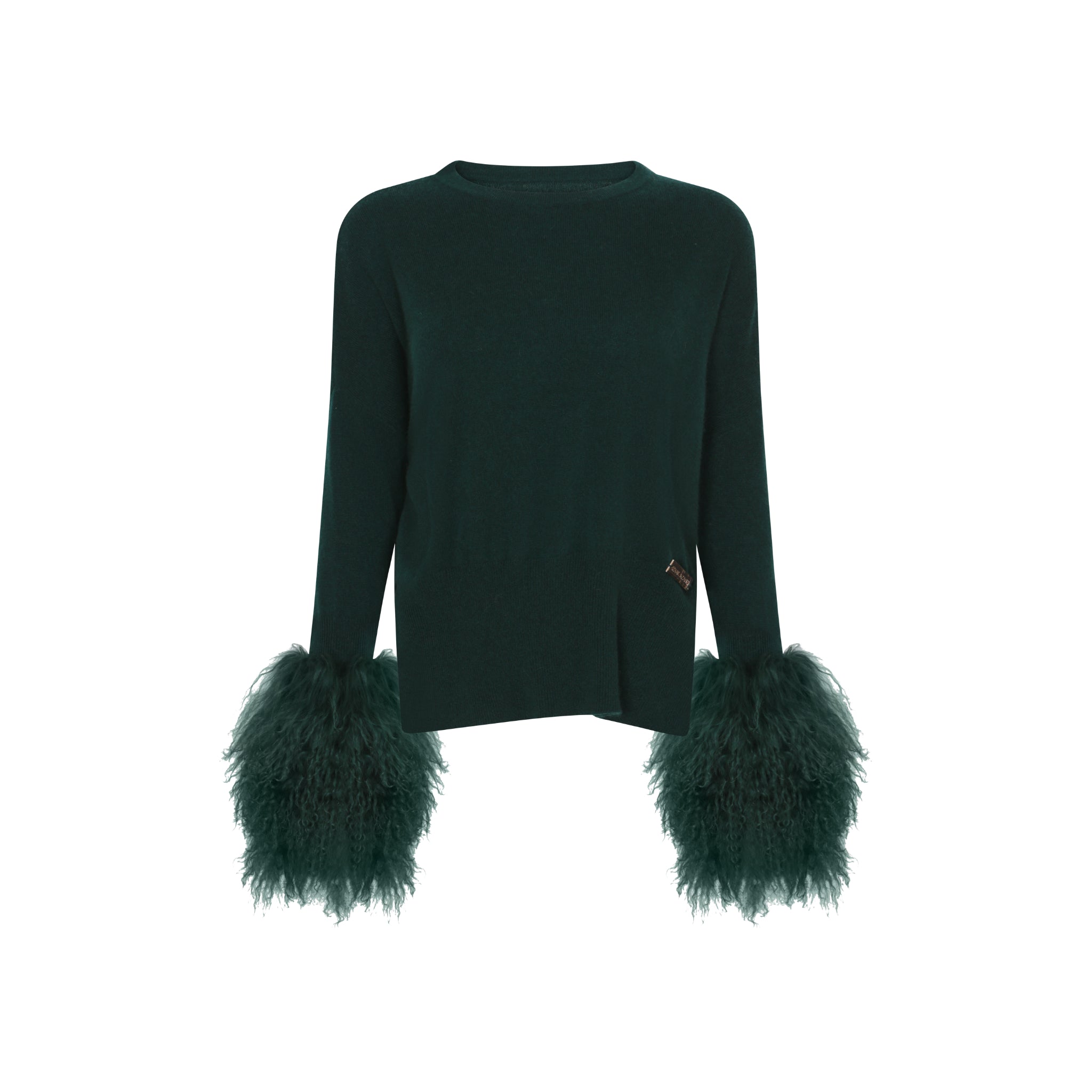 The Round Neck Sweater with Shearling Cuffs in Emerald
