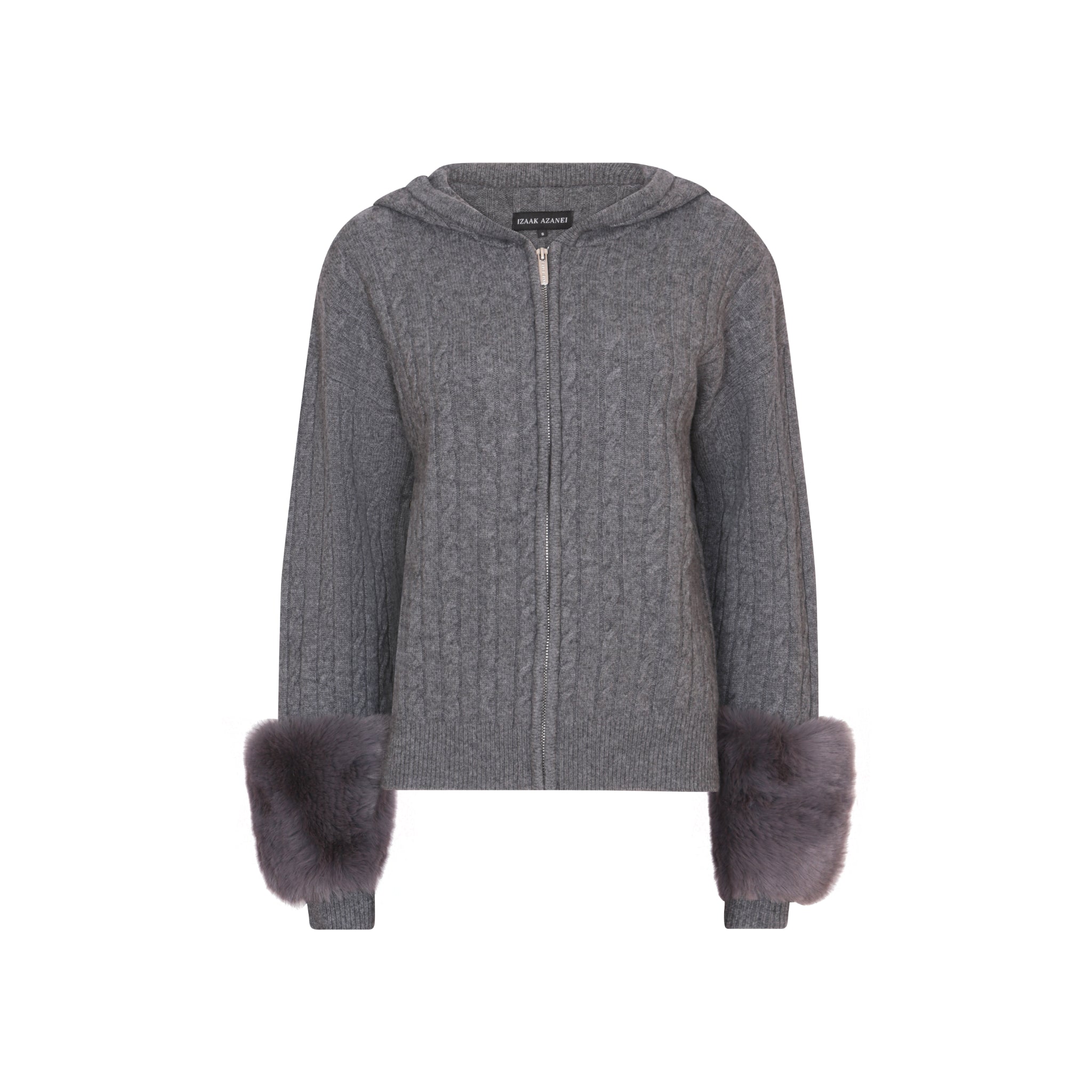 The Cable Knit  Zip Up Faux Cuff Cardigan in Storm