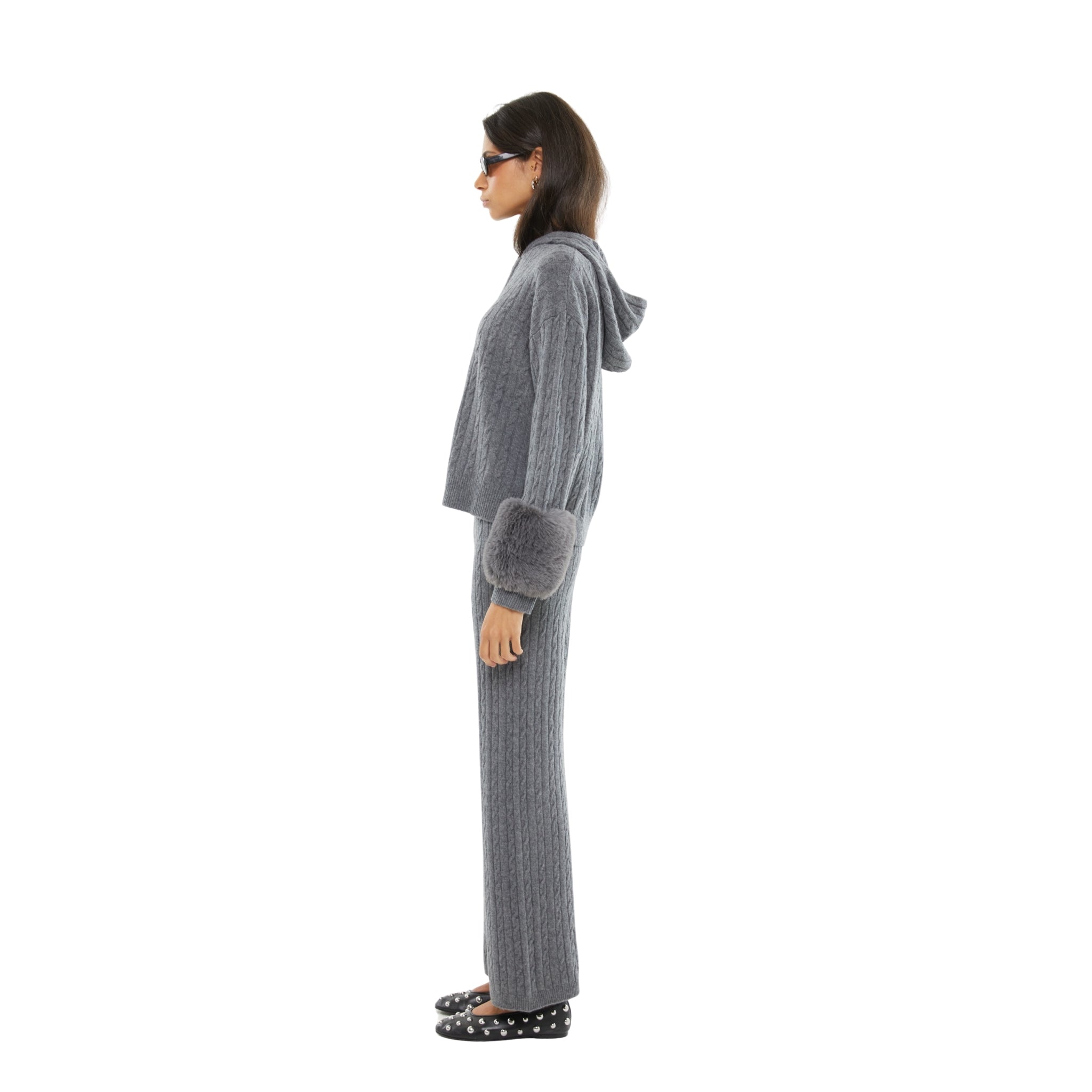 The Cable Knit  Zip Up Faux Cuff Cardigan in Storm