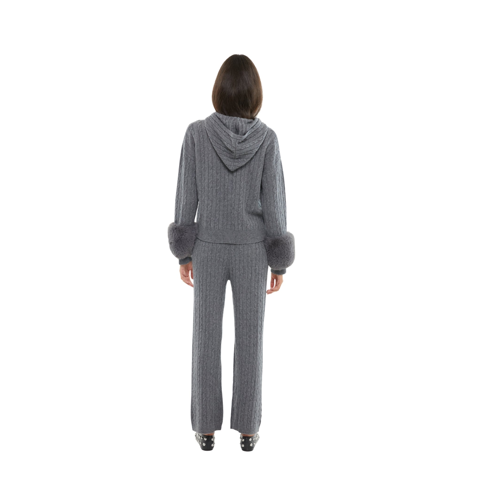 The Cable Knit  Zip Up Faux Cuff Cardigan in Storm