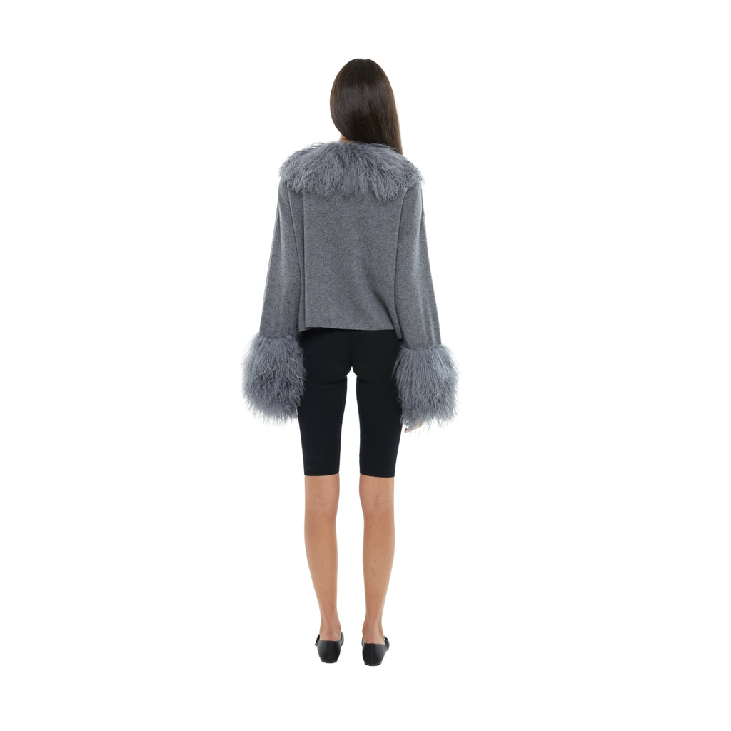 The Jacket with Shearling Collar & Cuffs in Storm
