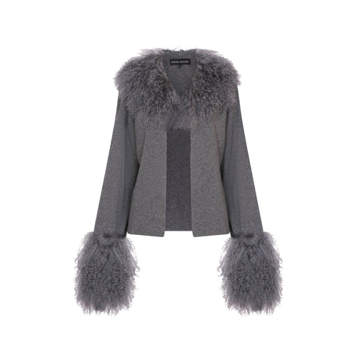 The Jacket with Shearling Collar & Cuffs in Storm