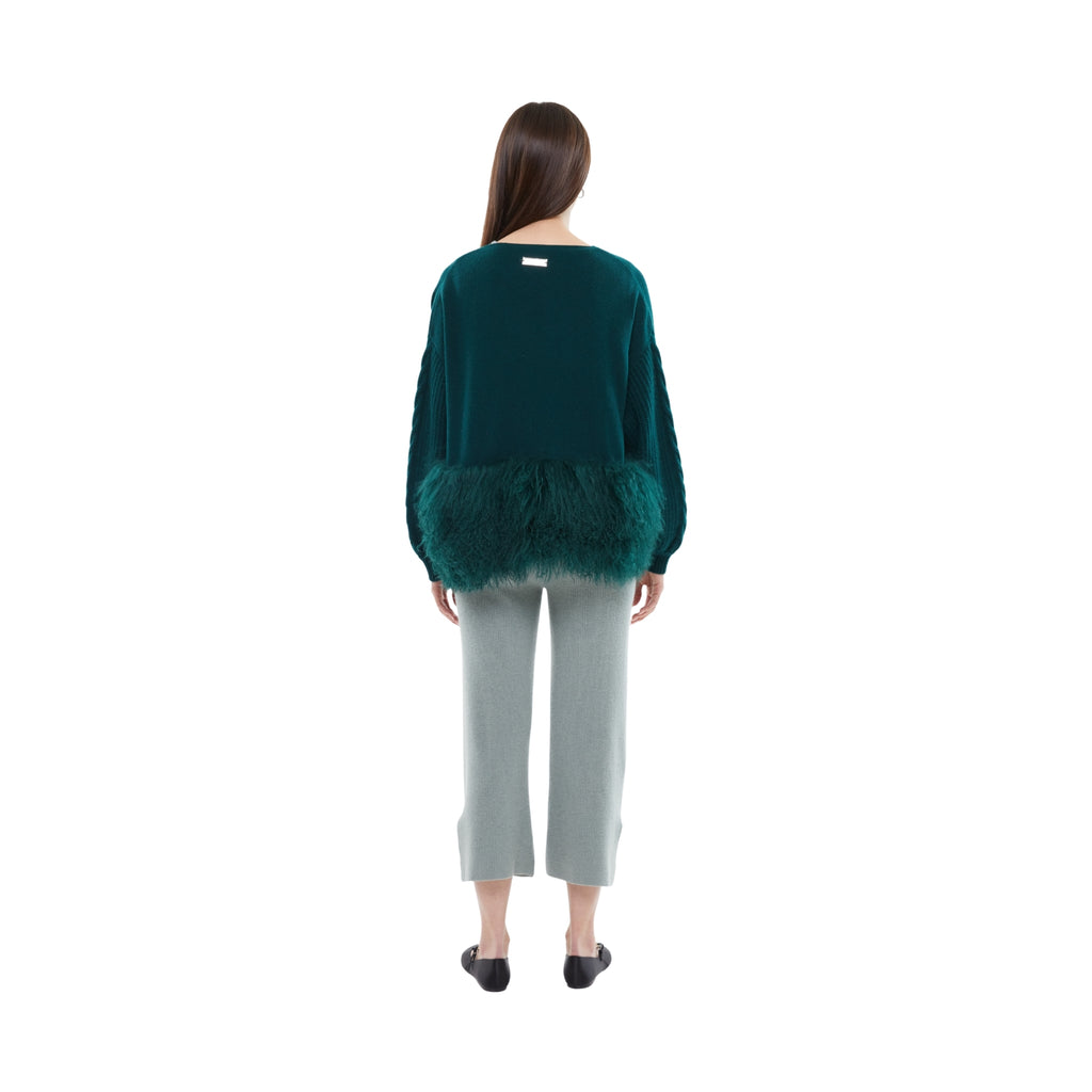 The Cable Knit Jacket with Shearling Trim in Emerald