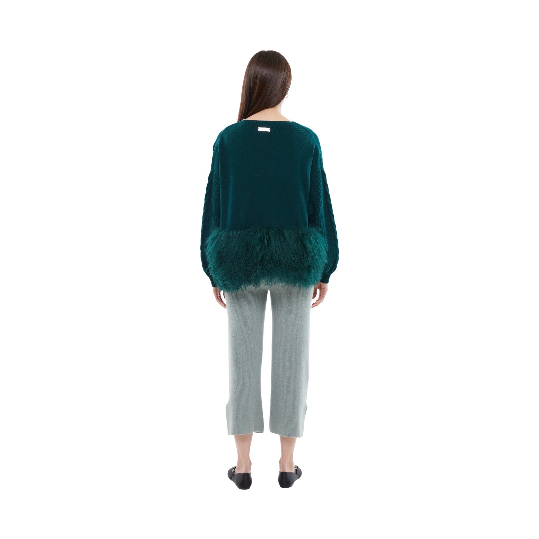 The Cable Knit Jacket with Shearling Trim in Emerald