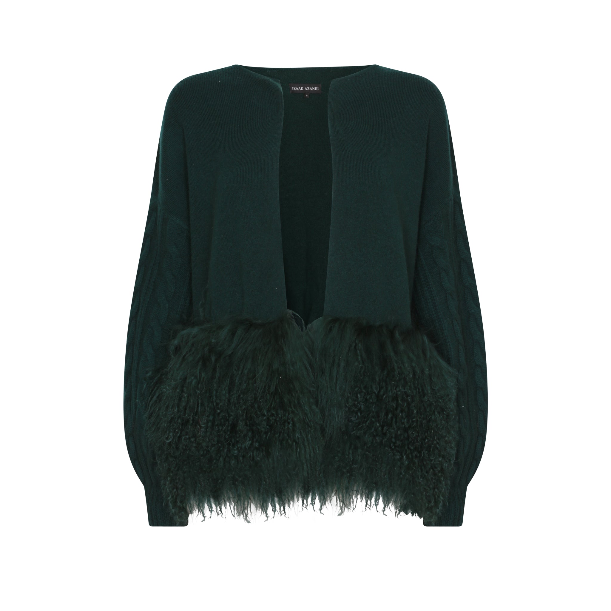 The Cable Knit Jacket with Shearling Trim in Emerald