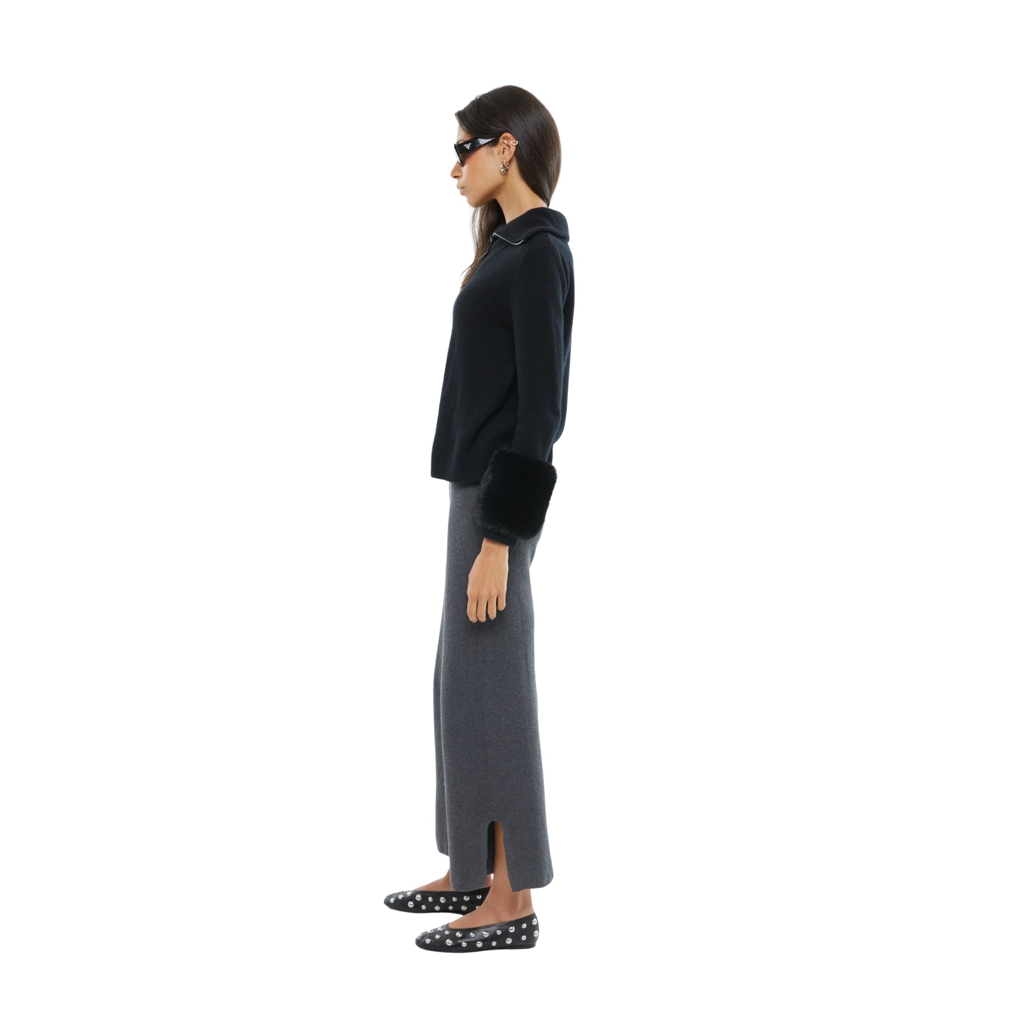 The Zip Up Faux Cuff Sweater in Black