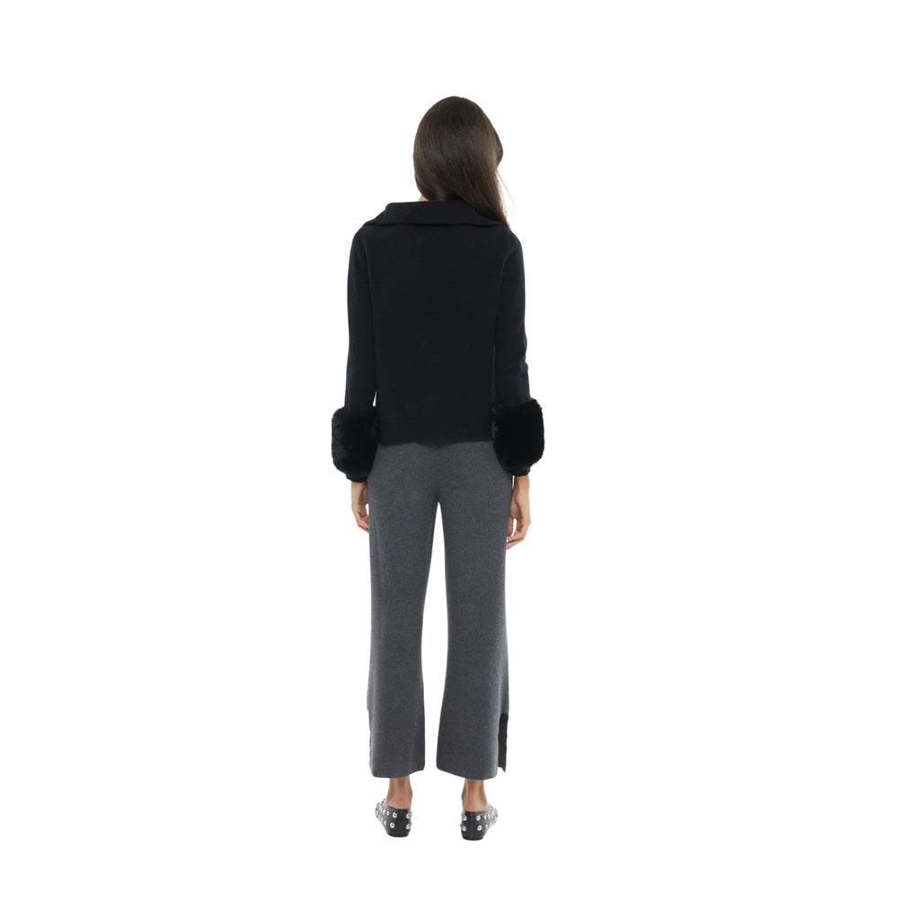 The Zip Up Faux Cuff Sweater in Black