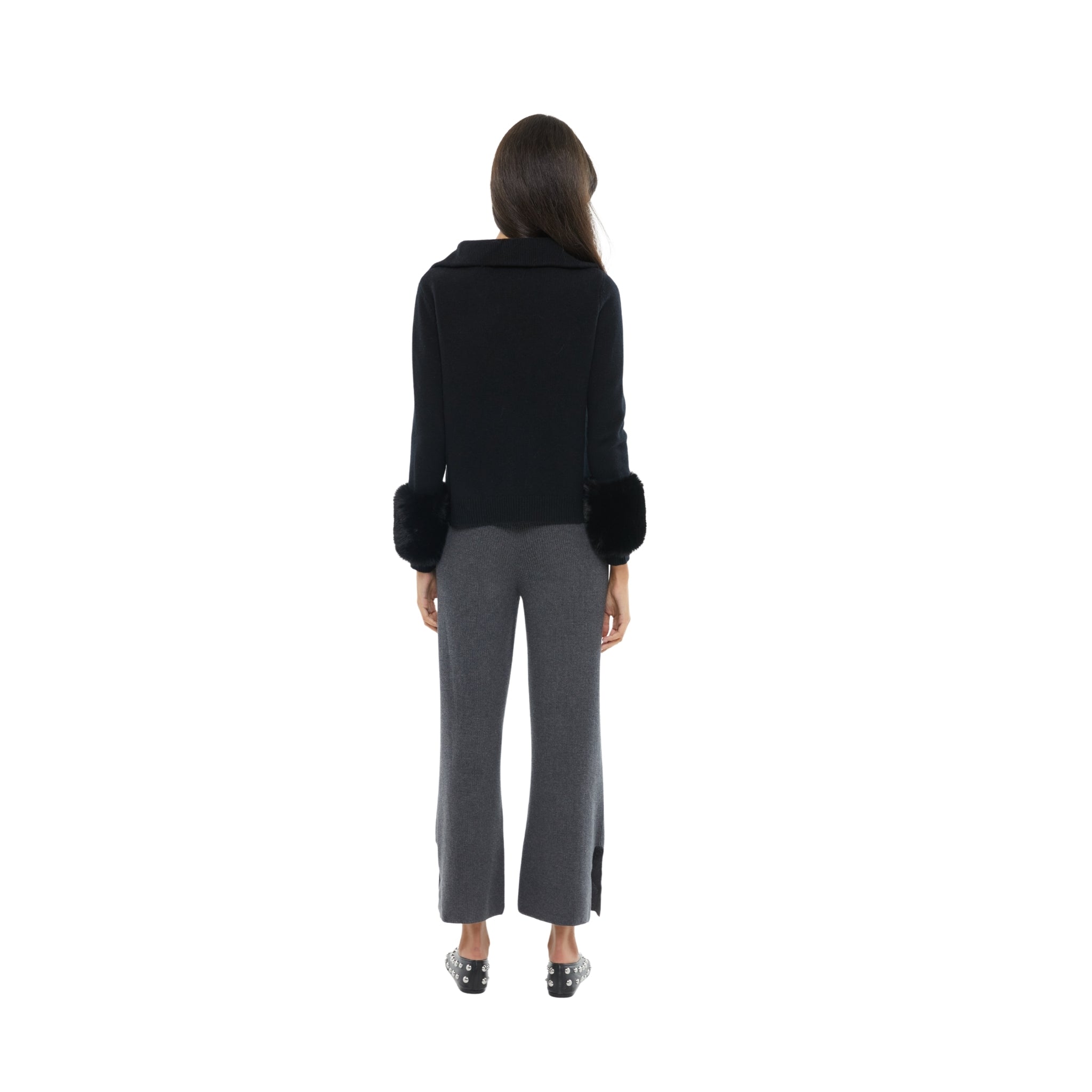 The Zip Up Faux Cuff Sweater in Black