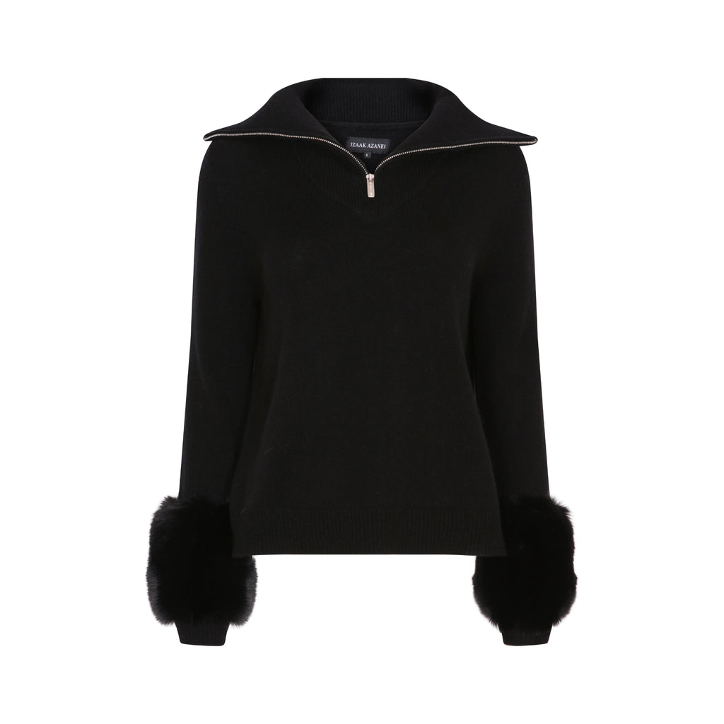 The Zip Up Faux Cuff Sweater in Black