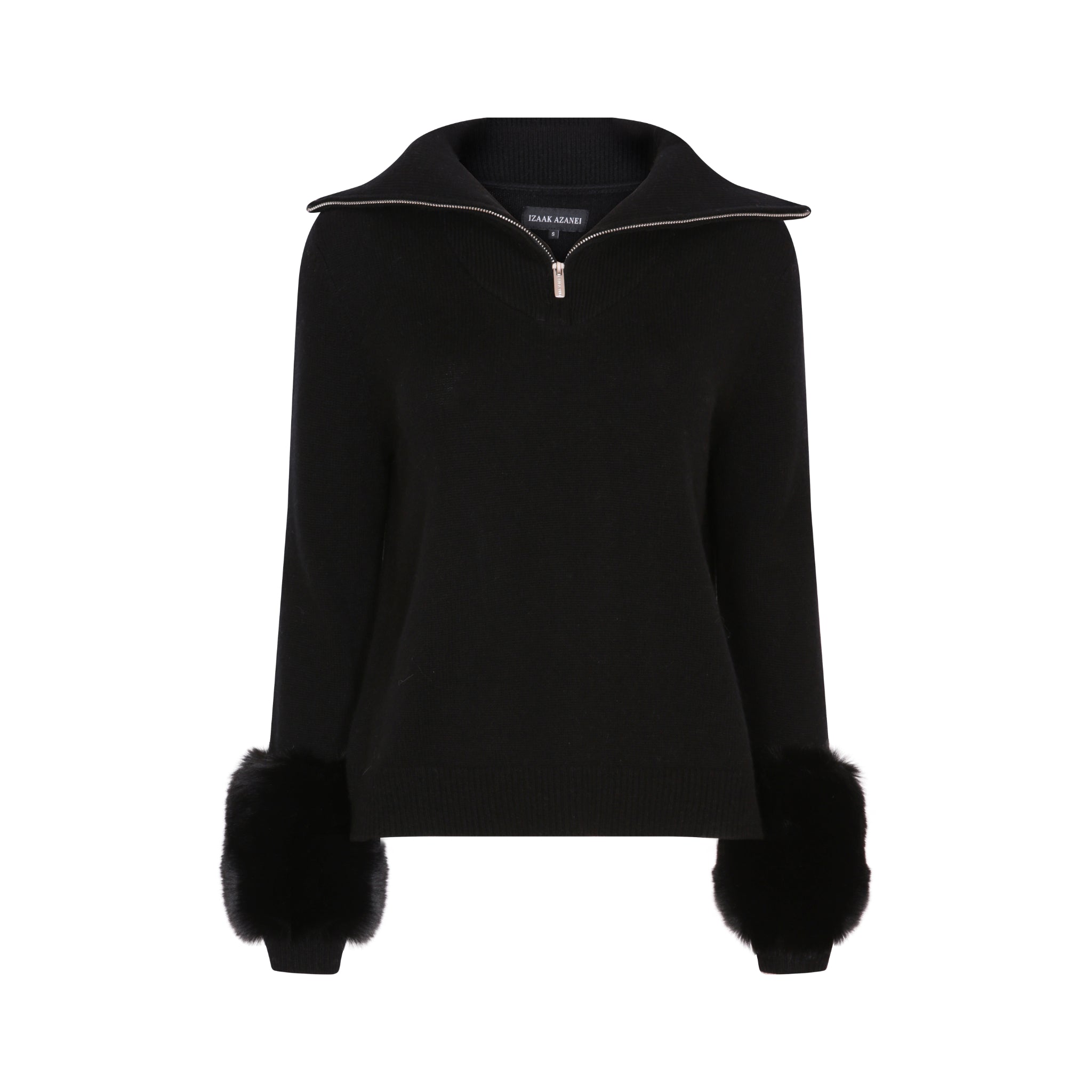 The Zip Up Faux Cuff Sweater in Black