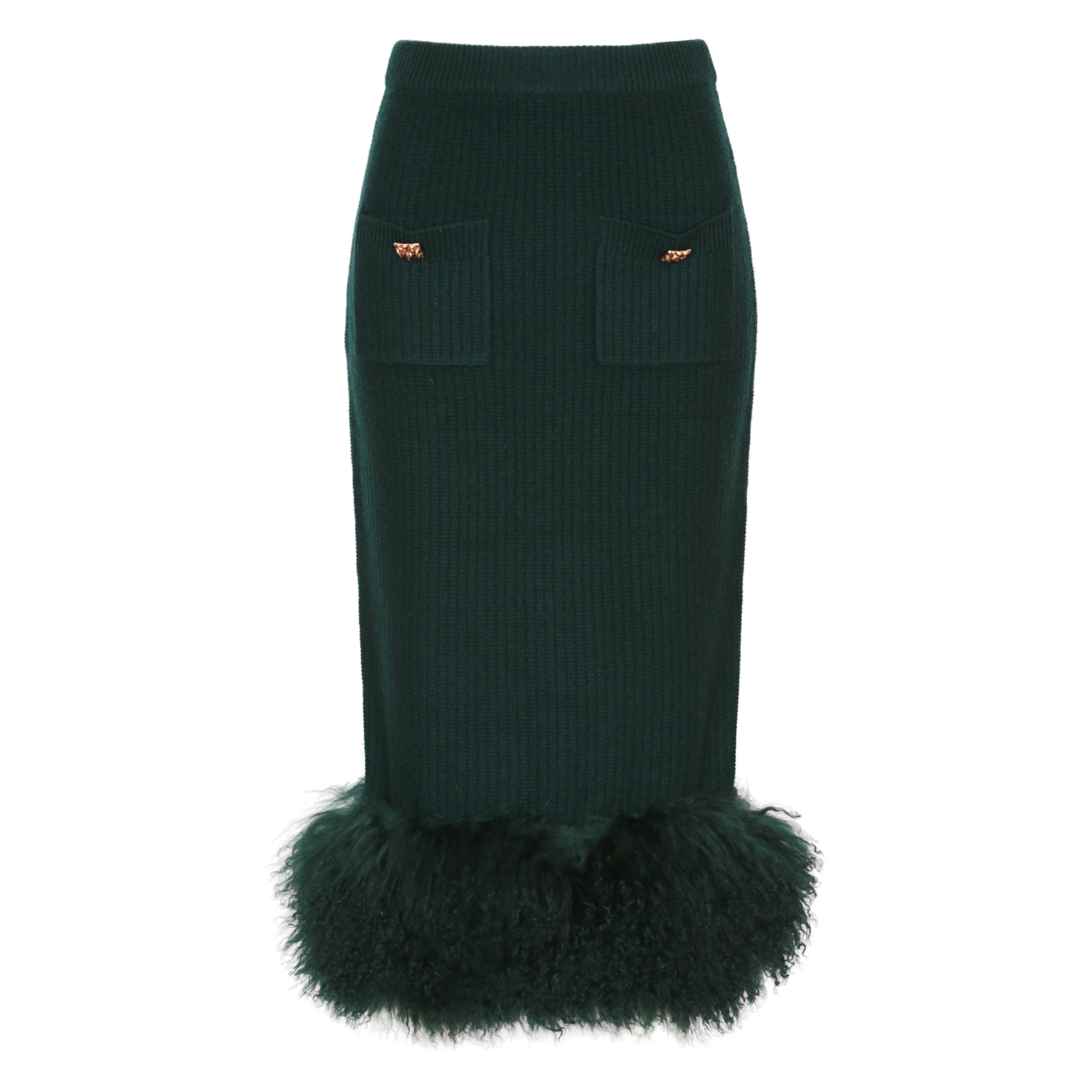 The Shearling Trim Midi Skirt in Emerald