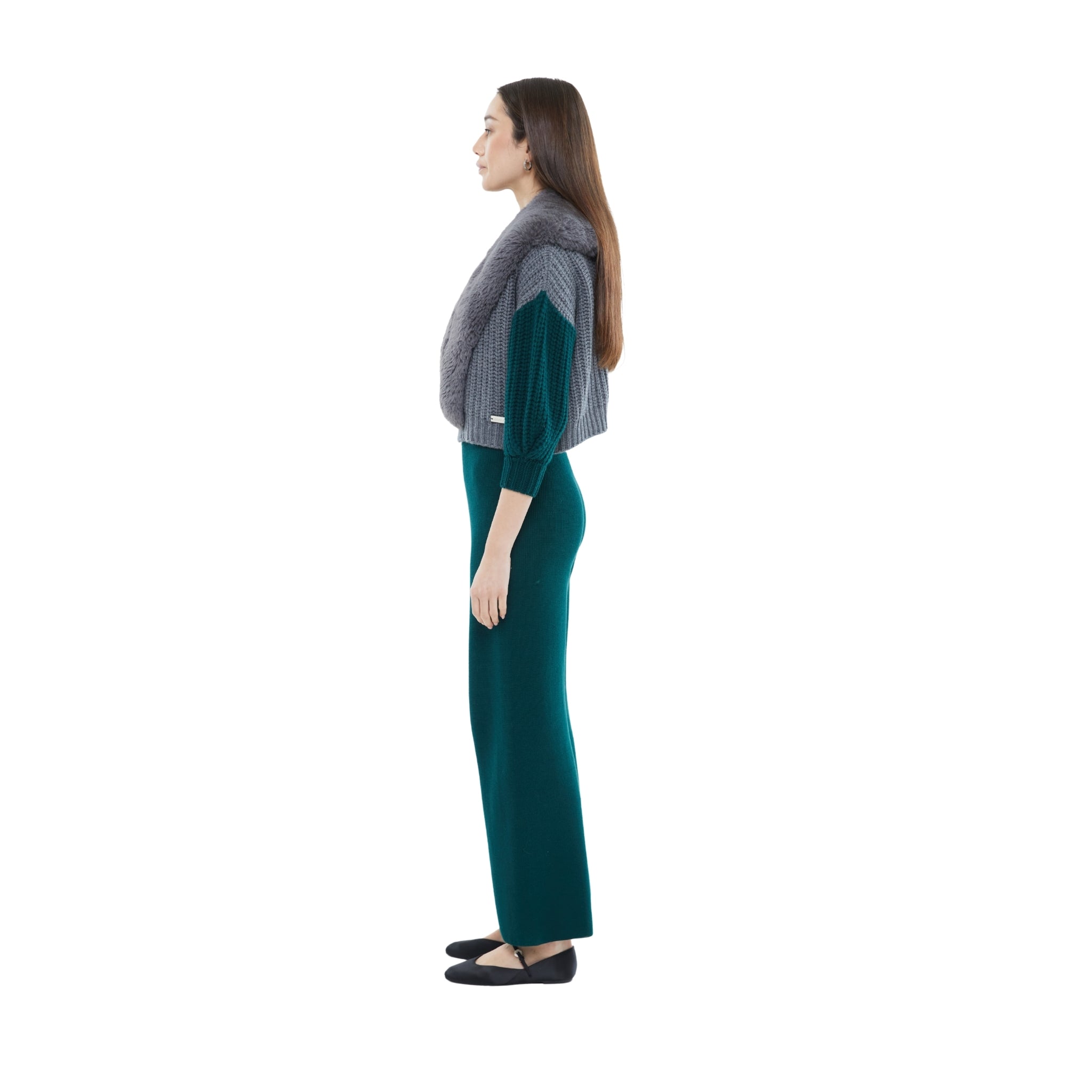 The Dual Tone Faux Collar Cardigan in Storm and Emerald