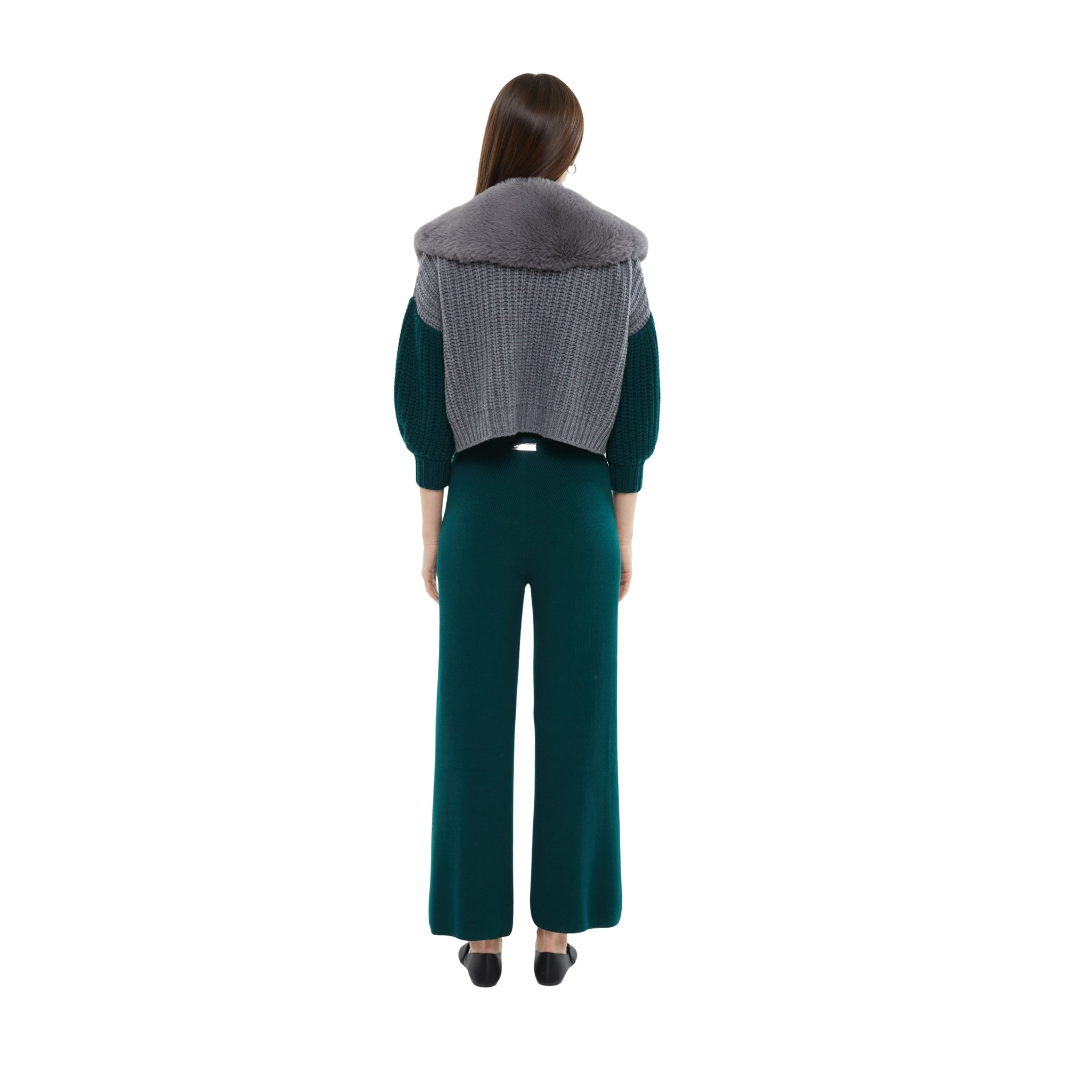 The Dual Tone Faux Collar Cardigan in Storm and Emerald