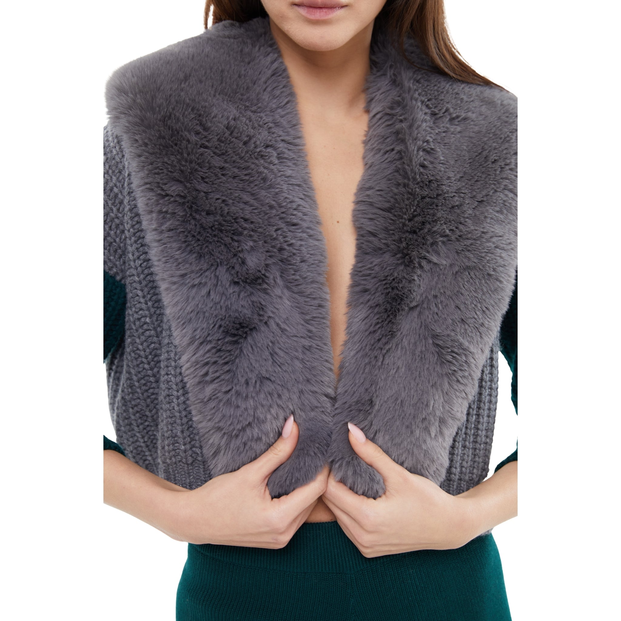 The Dual Tone Faux Collar Cardigan in Storm and Emerald