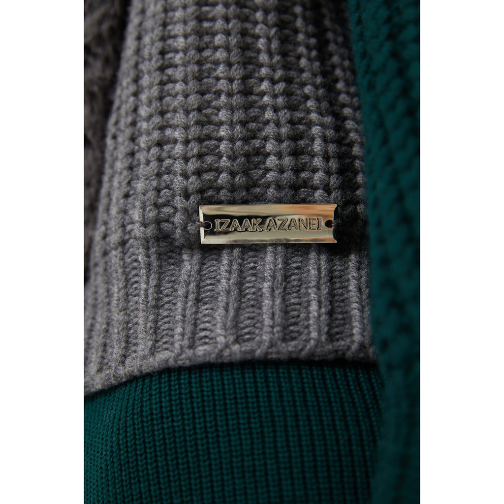 The Dual Tone Faux Collar Cardigan in Storm and Emerald