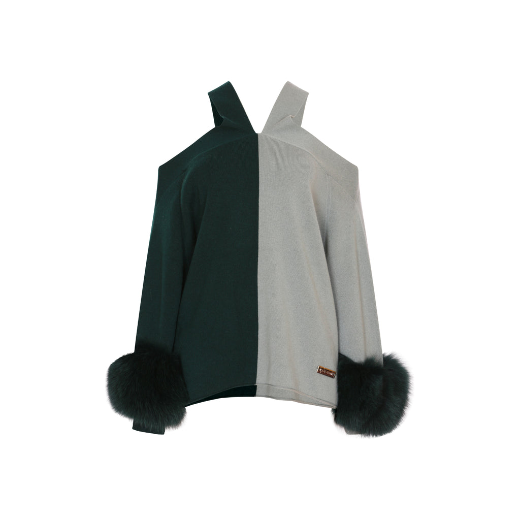 The Criss Cross Sweater with Cuffs in Meadow & Emerald