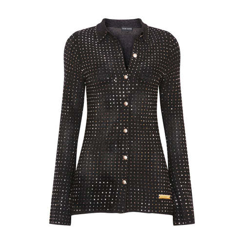 The Shirt Cardigan with all over crystal details in Black