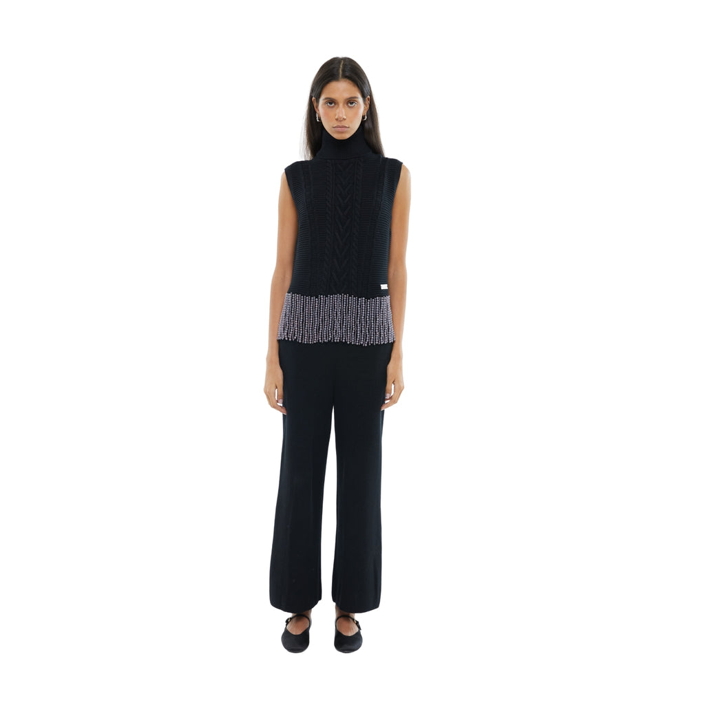 The Pearl Detail Sleeveless Top in Black