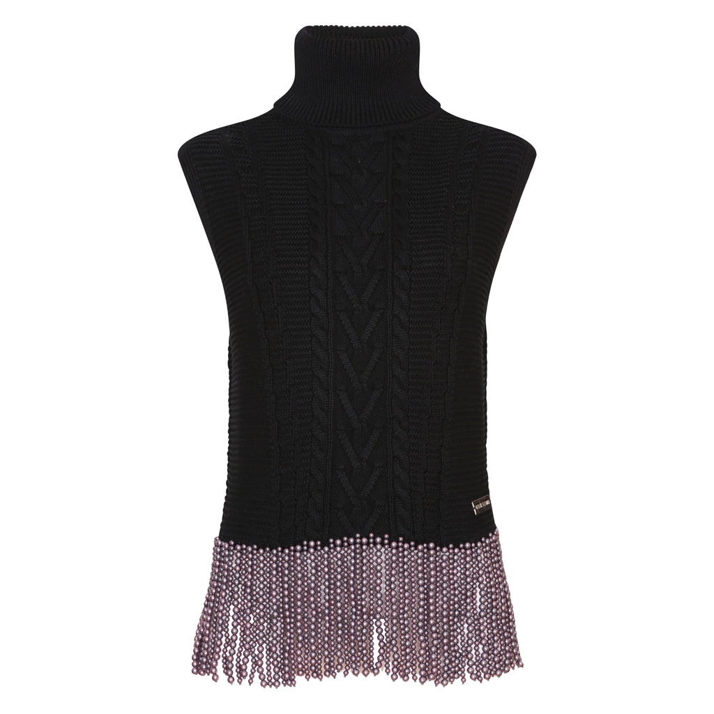 The Pearl Detail Sleeveless Top in Black