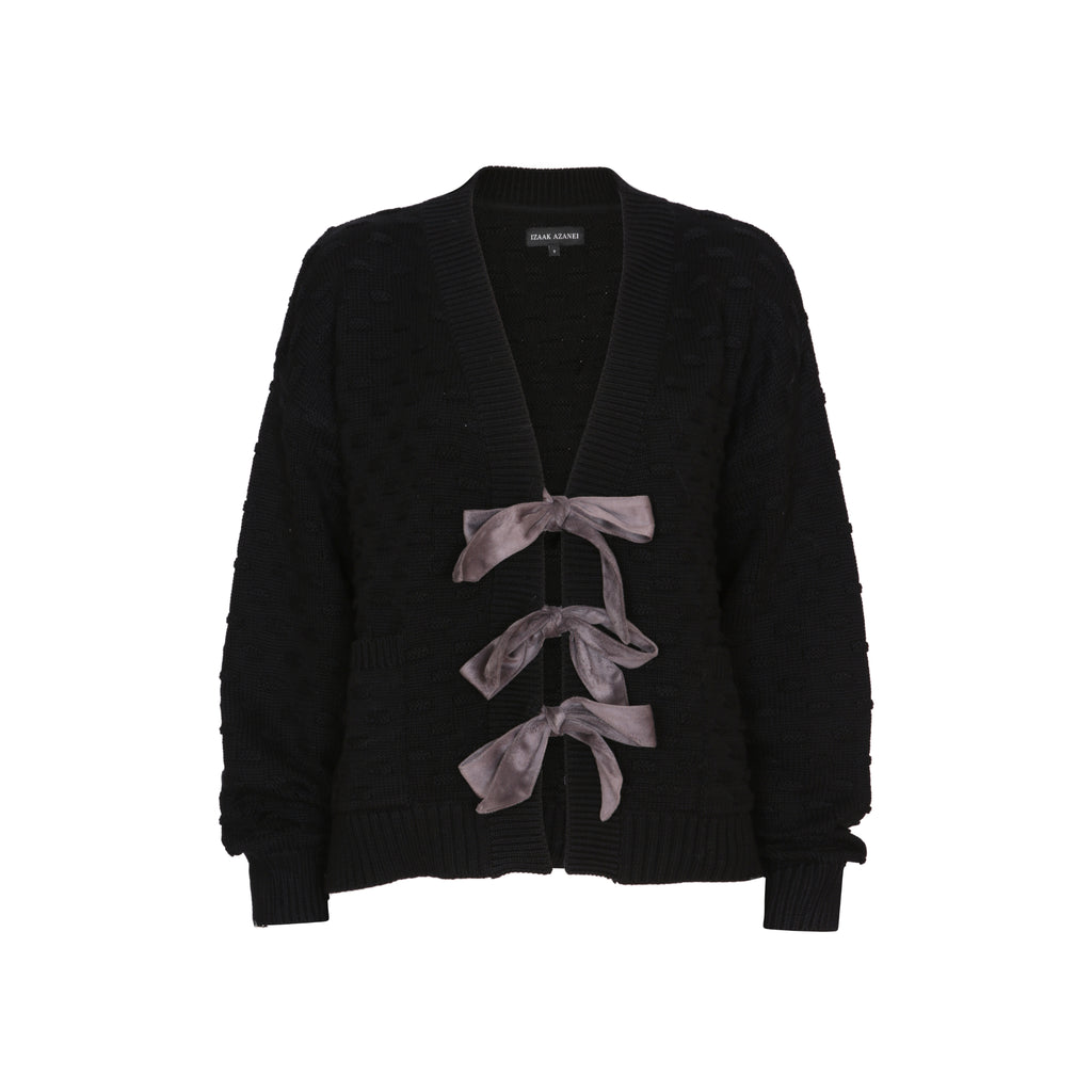 The Cardigan with Velvet Bow Detail in Black