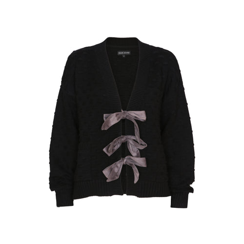 The Cardigan with Velvet Bow Detail in Black