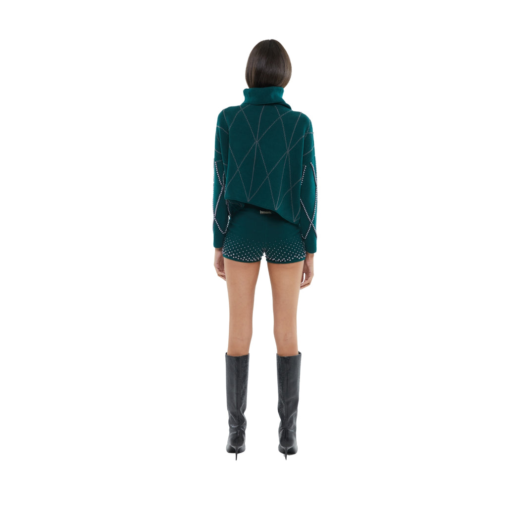 The Embellished High Neck Sweater in Forest