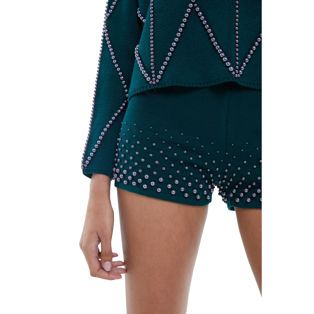 The Embellished High Neck Sweater in Forest