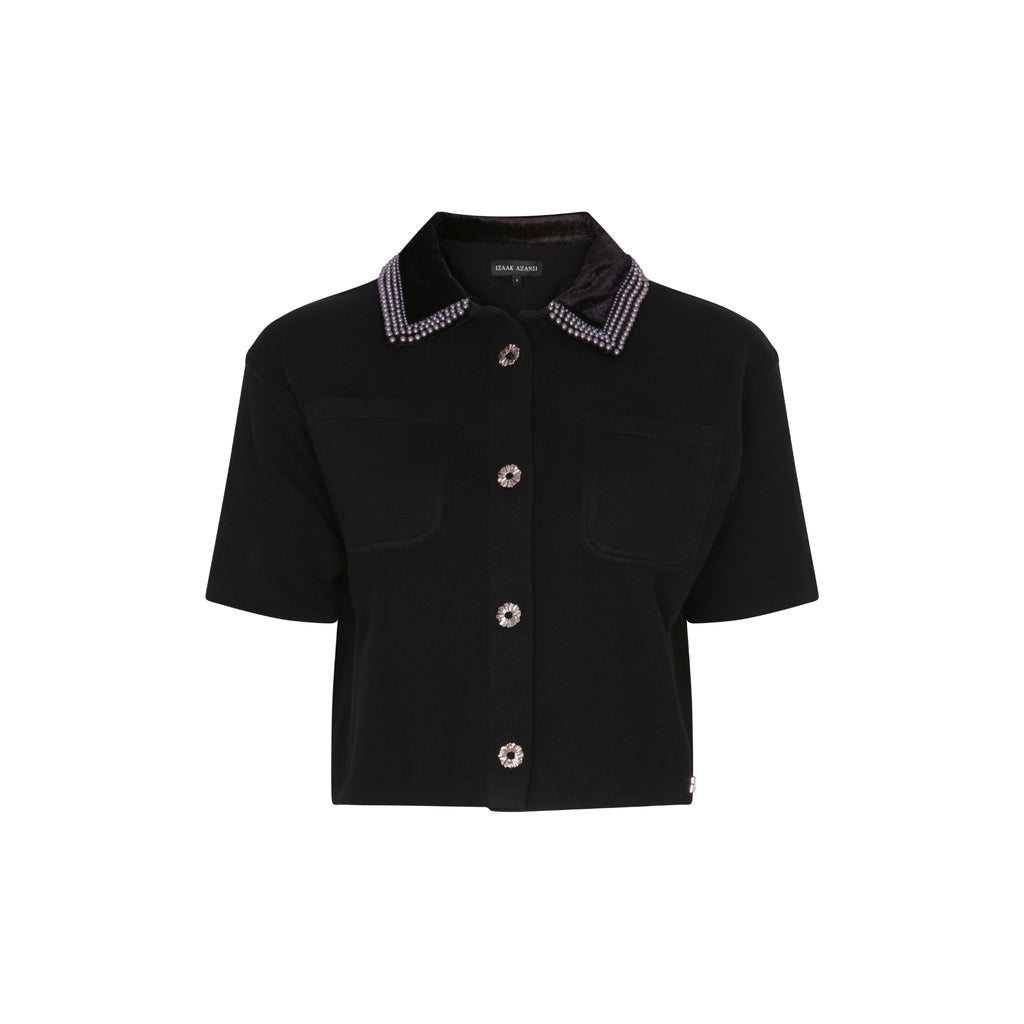 The Short Sleeve Embellished Pocket Shirt in Black