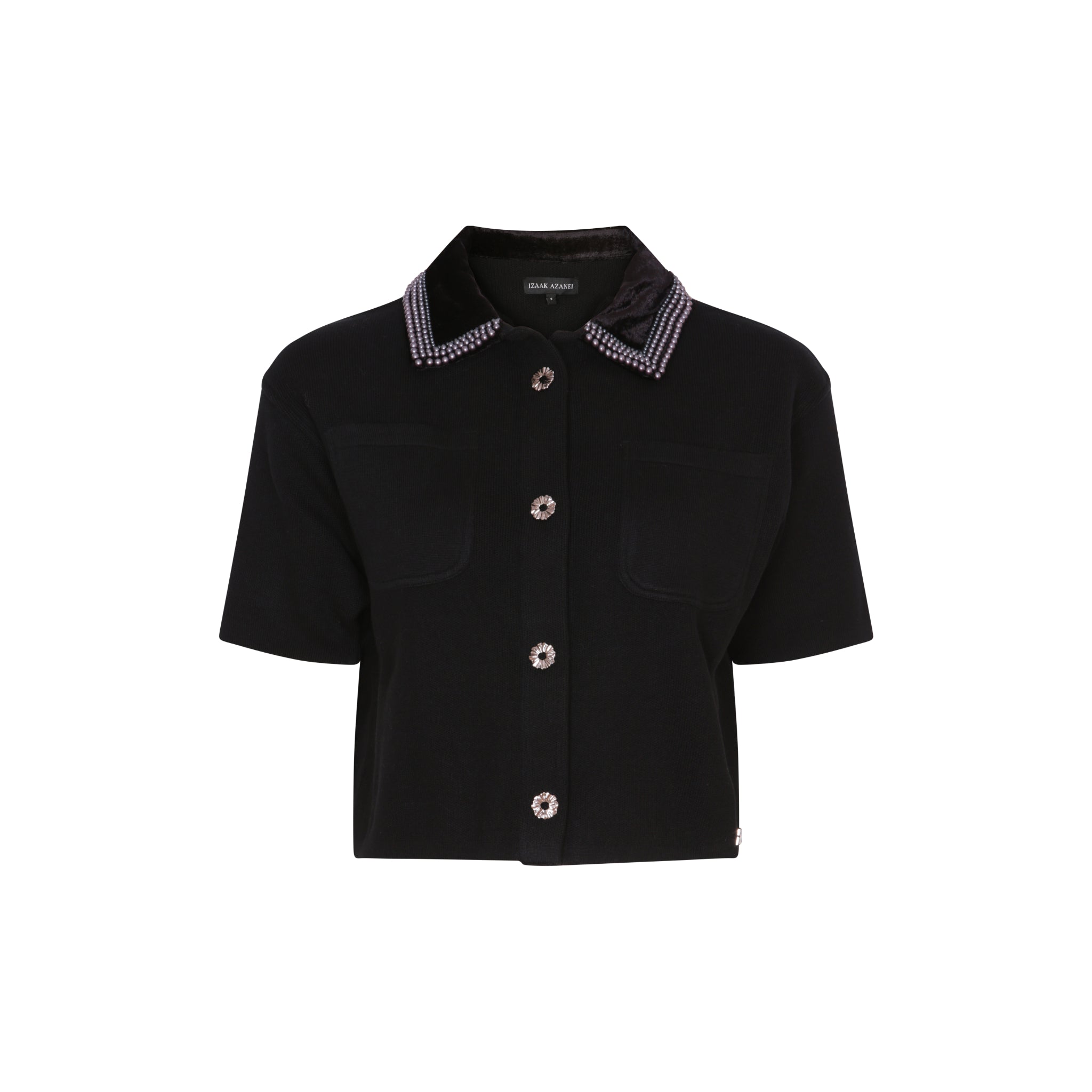 The Short Sleeve Embellished Pocket Shirt in Black