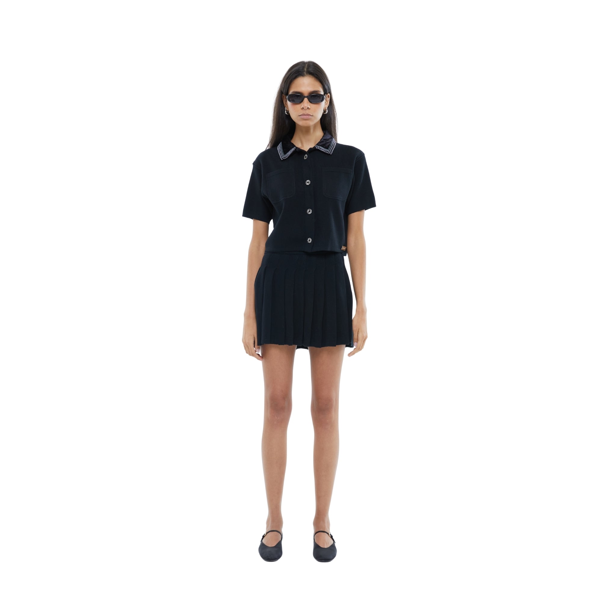 The Short Sleeve Embellished Pocket Shirt in Black