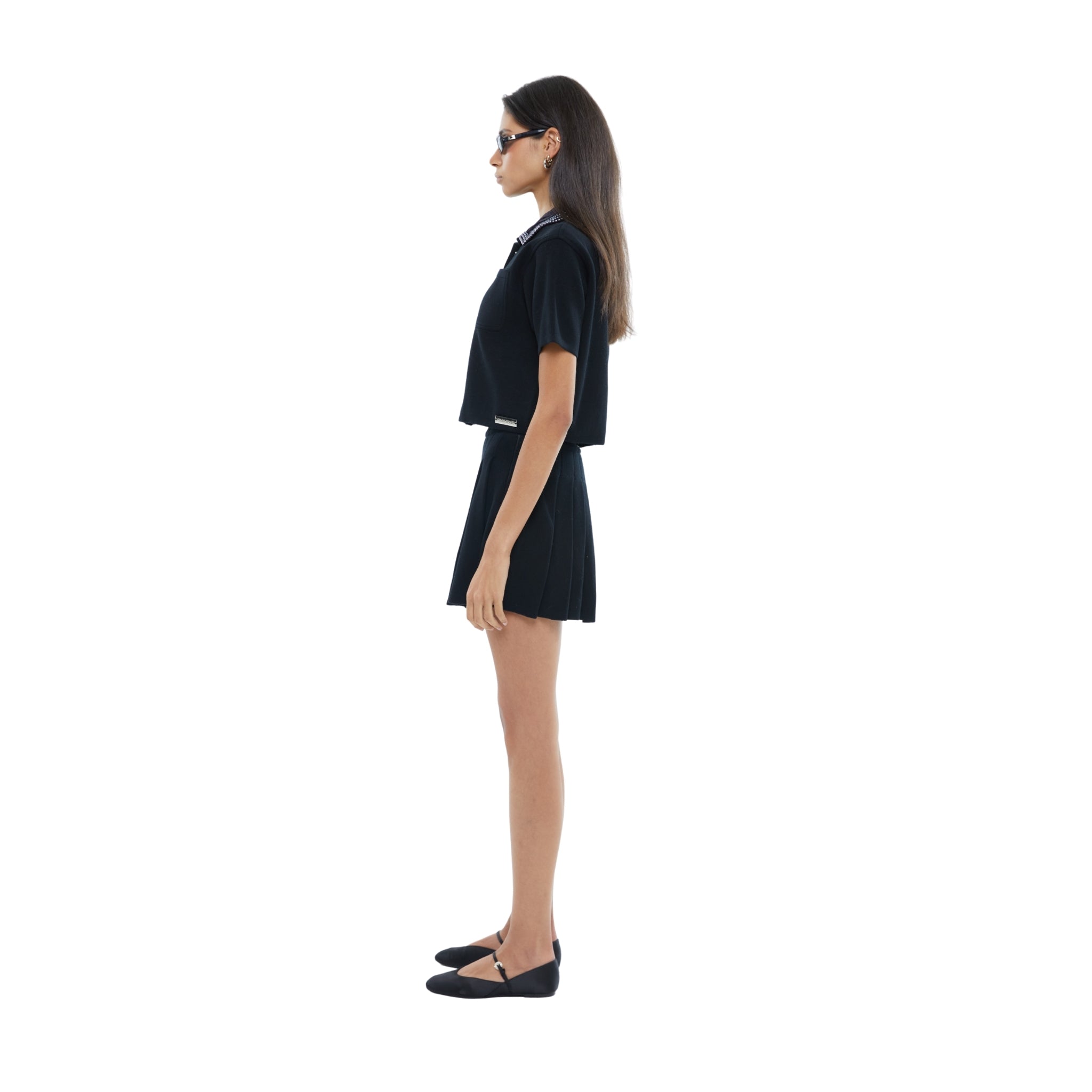 The Short Sleeve Embellished Pocket Shirt in Black