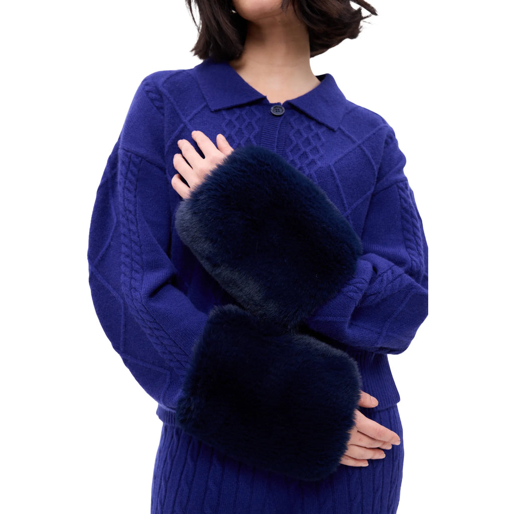 The Cable Polo Cardigan with Faux Fur Cuffs