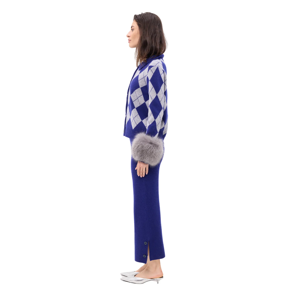 The Argyle Print Button Down Cardigan with Cuffs