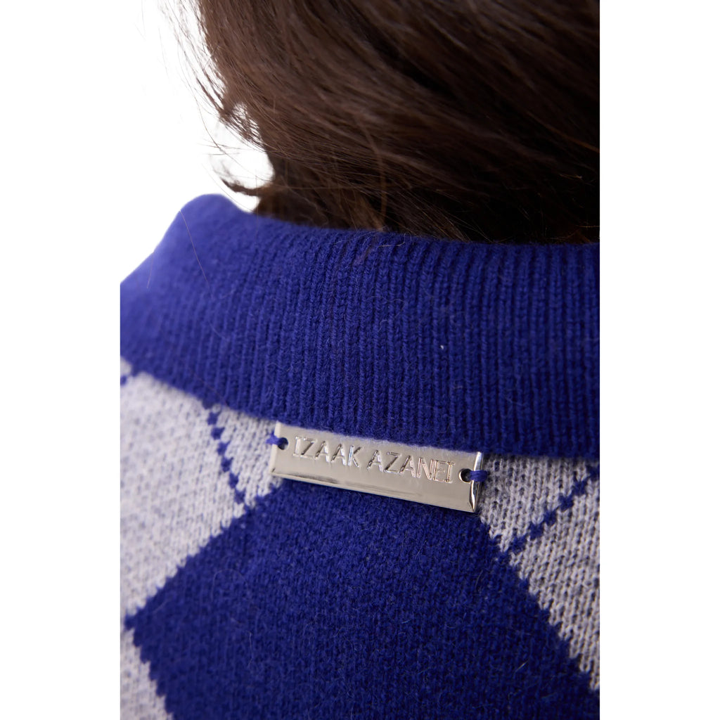 The Argyle Print Button Down Cardigan with Cuffs