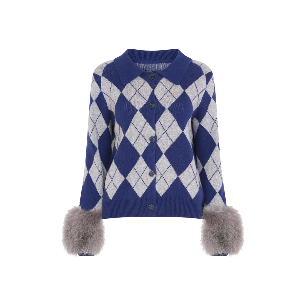 The Argyle Print Button Down Cardigan with Cuffs