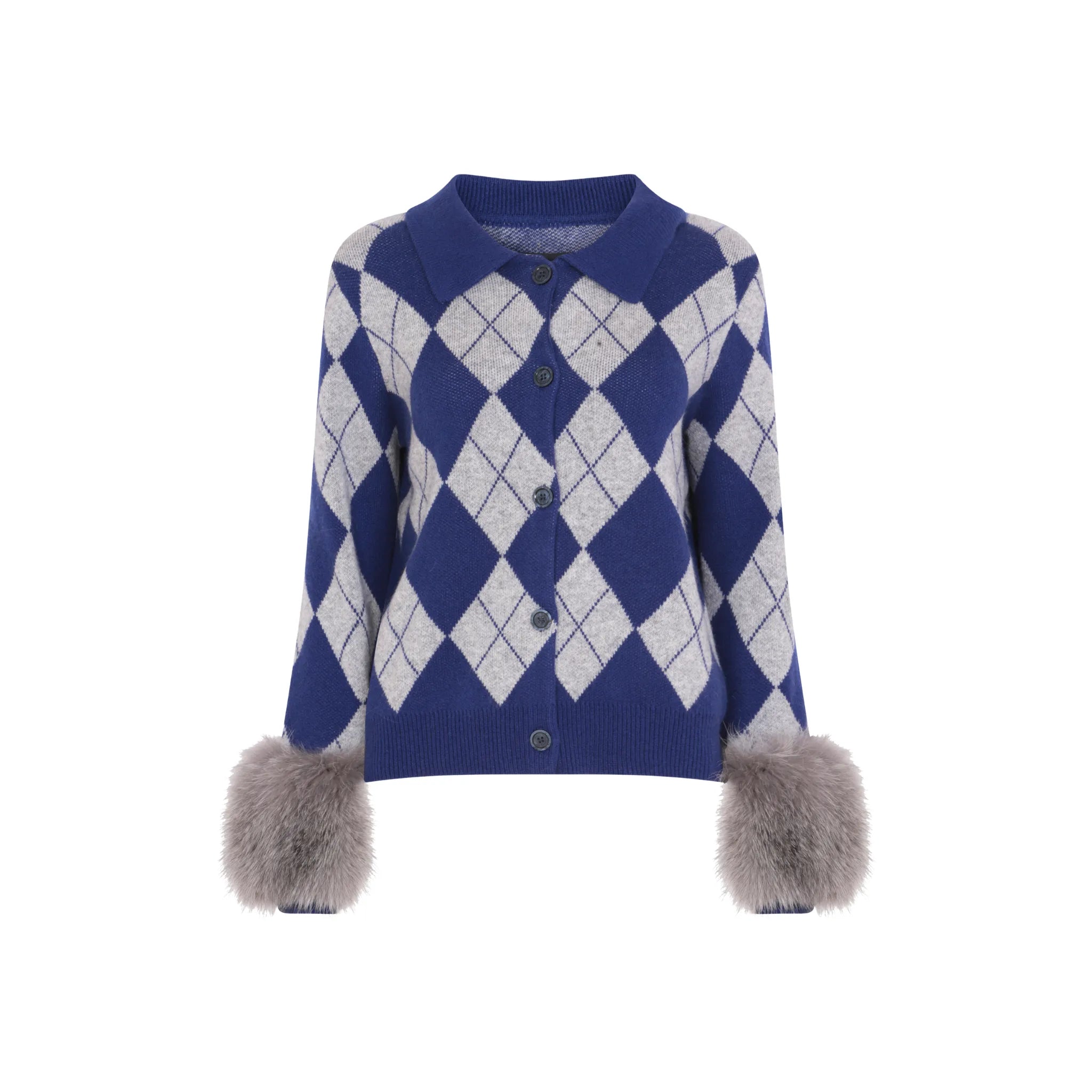 The Argyle Print Button Down Cardigan with Cuffs
