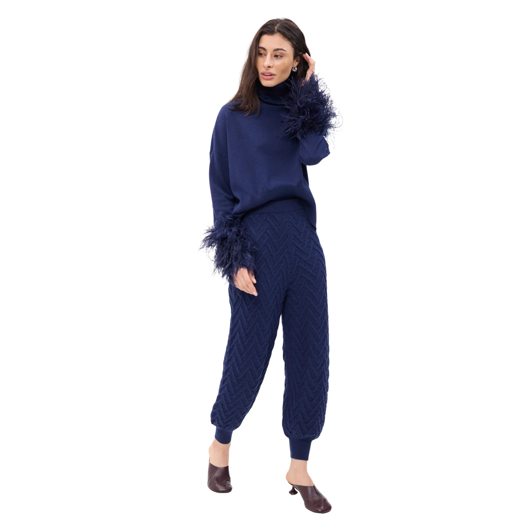 The Polo Neck Sweater With Feather Cuffs