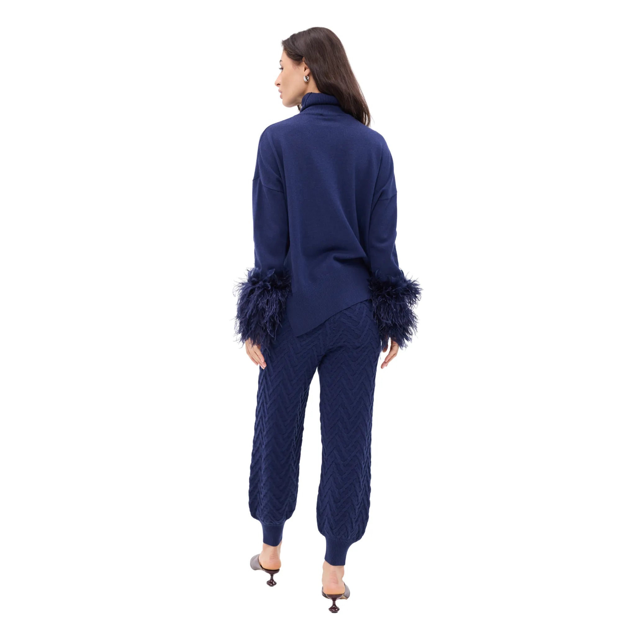 The Polo Neck Sweater With Feather Cuffs