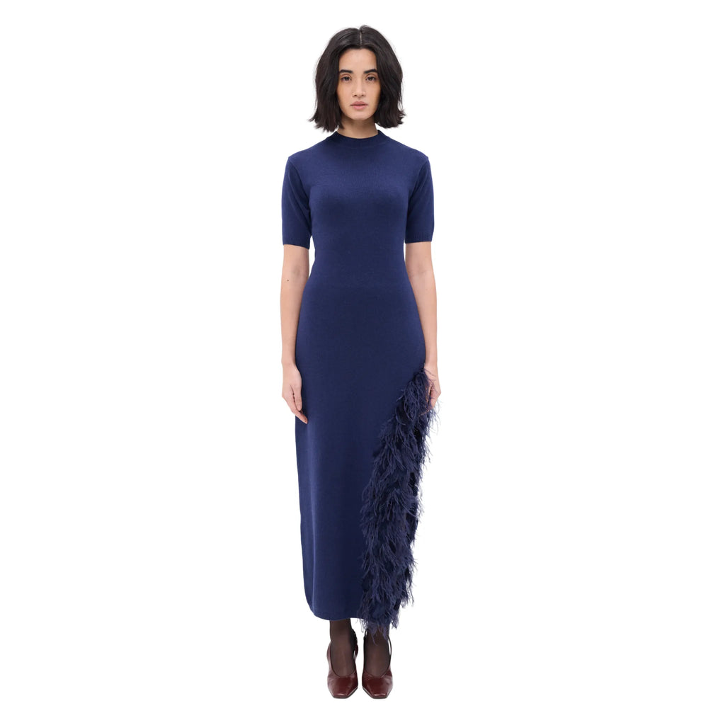 The Side Slit Midi Dress With Feather Hem