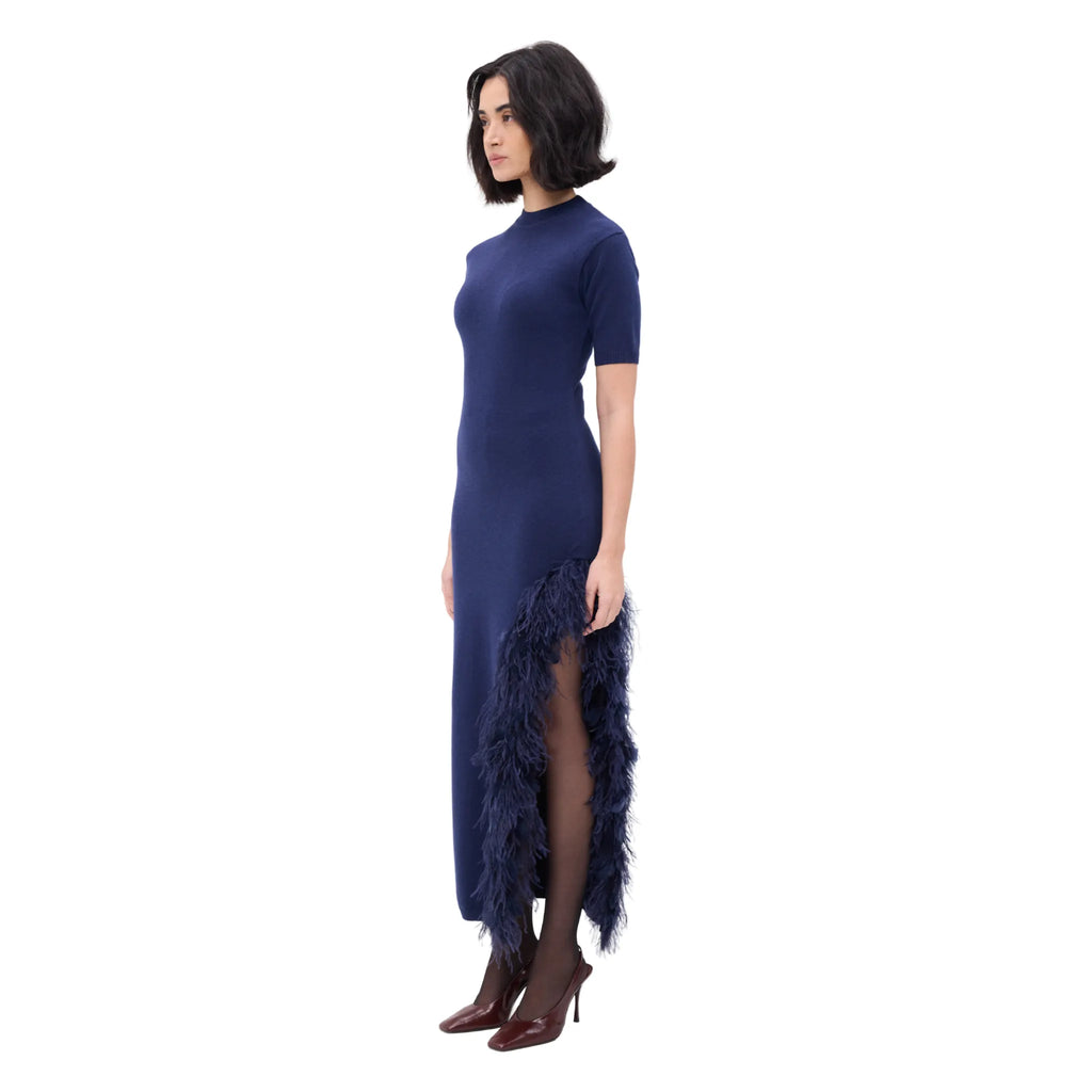 The Side Slit Midi Dress With Feather Hem