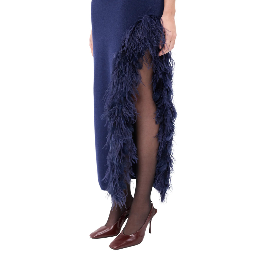 The Side Slit Midi Dress With Feather Hem