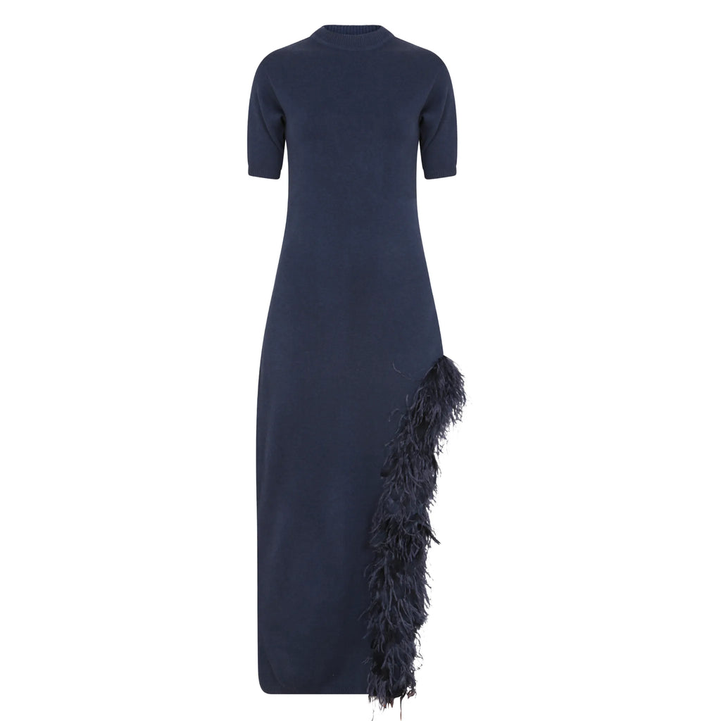 The Side Slit Midi Dress With Feather Hem