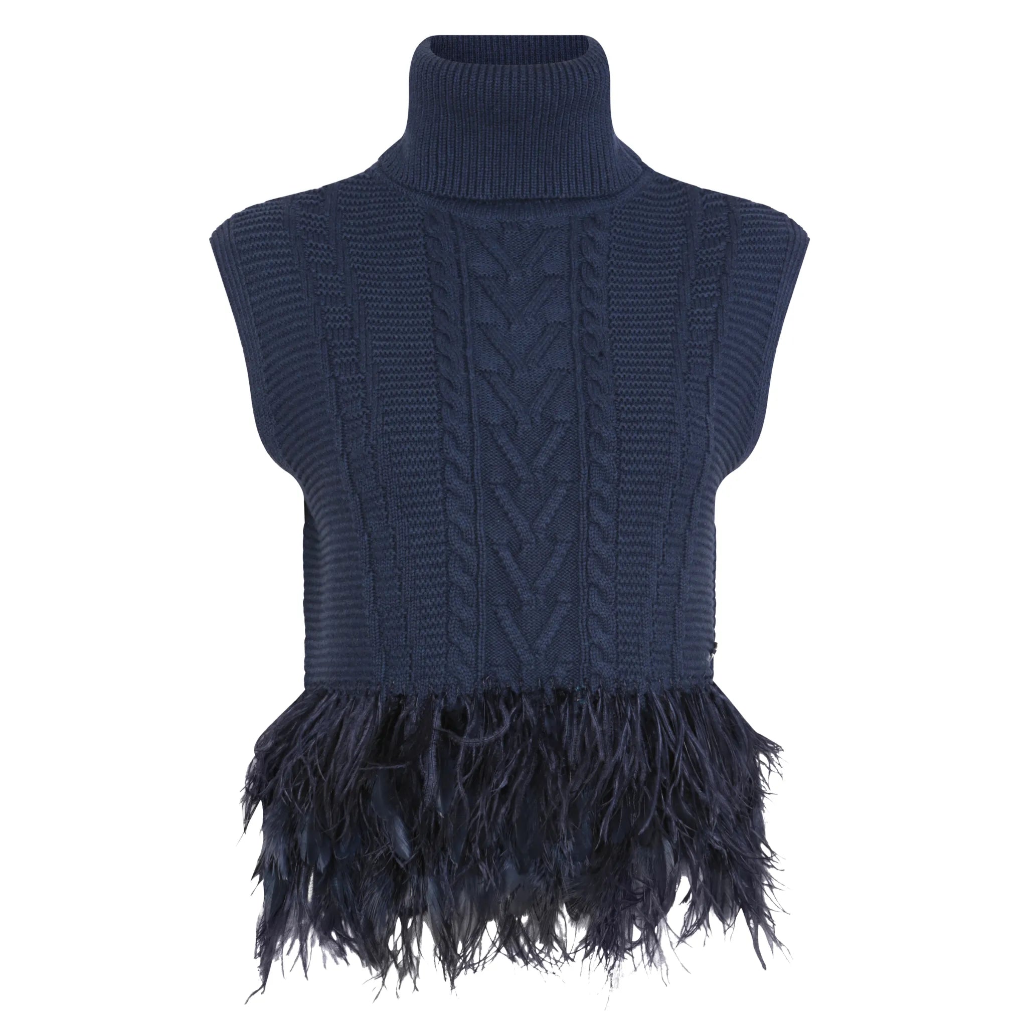The Sleeveless Polo Neck With Feather Trim
