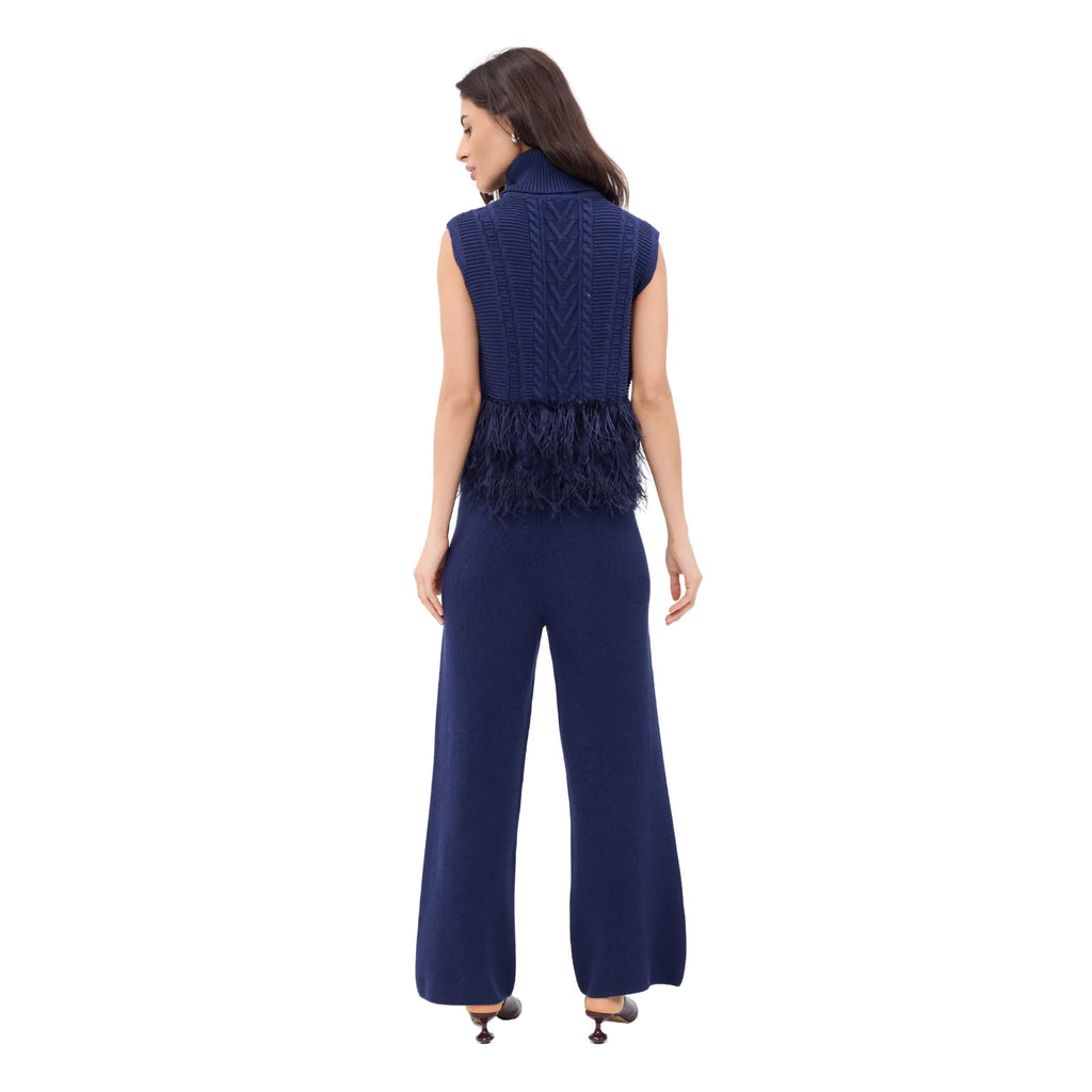 The Sleeveless Polo Neck With Feather Trim