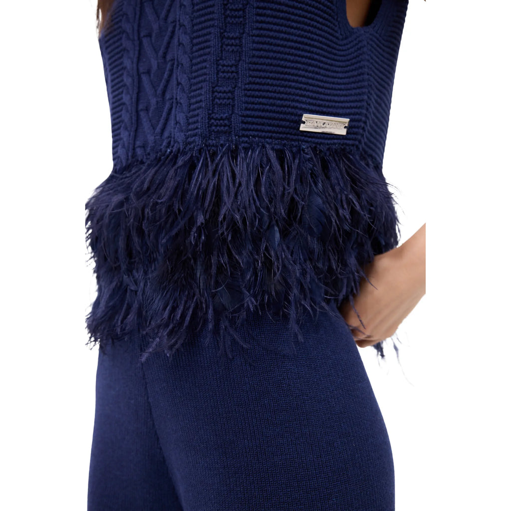 The Sleeveless Polo Neck With Feather Trim