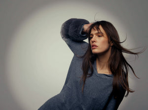Relaxed Collar Sweater with Button Detail and Faux Cuffs in Pewter
