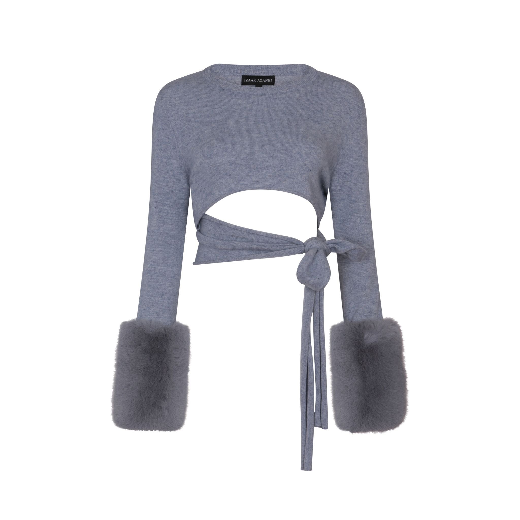 Grey Cut Out Top With Faux Fur Cuffs